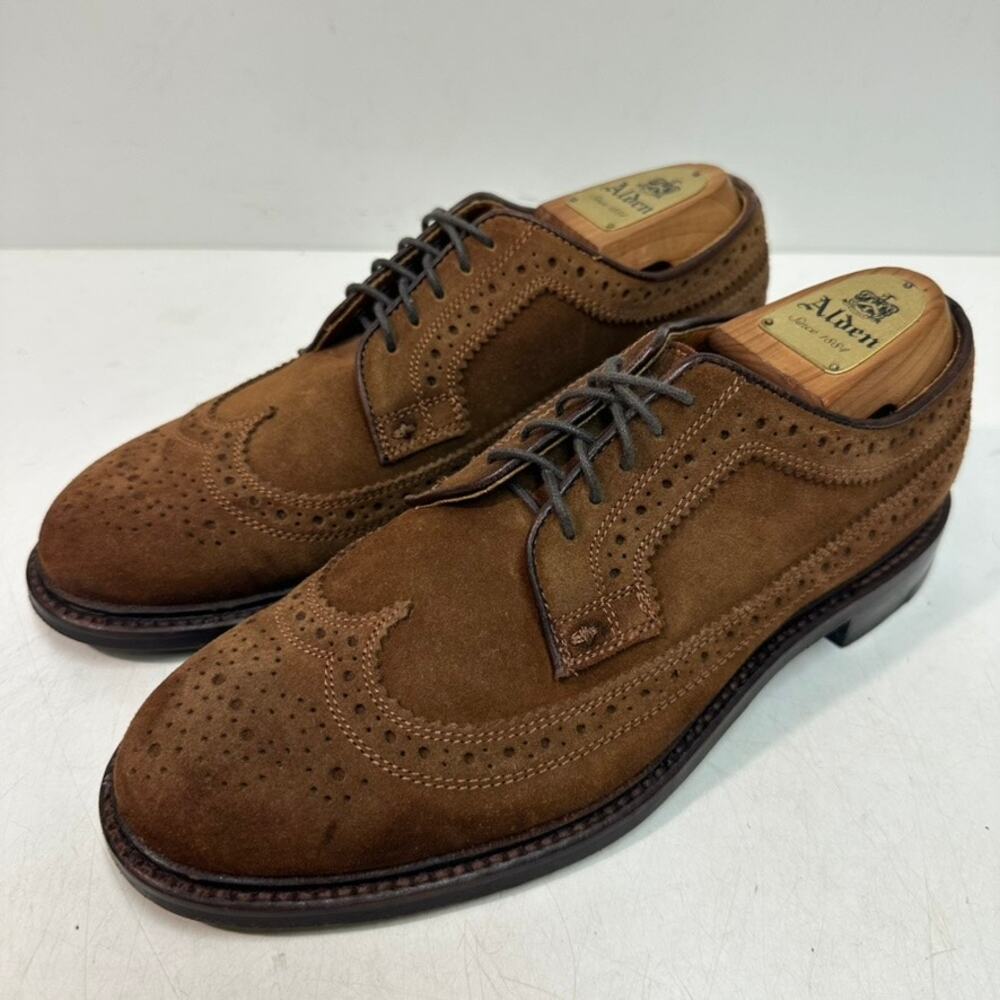 Grant Stone x J. Crew Ludlow Suede Wingtip Longwing Medium Brown Bench Made 7.5